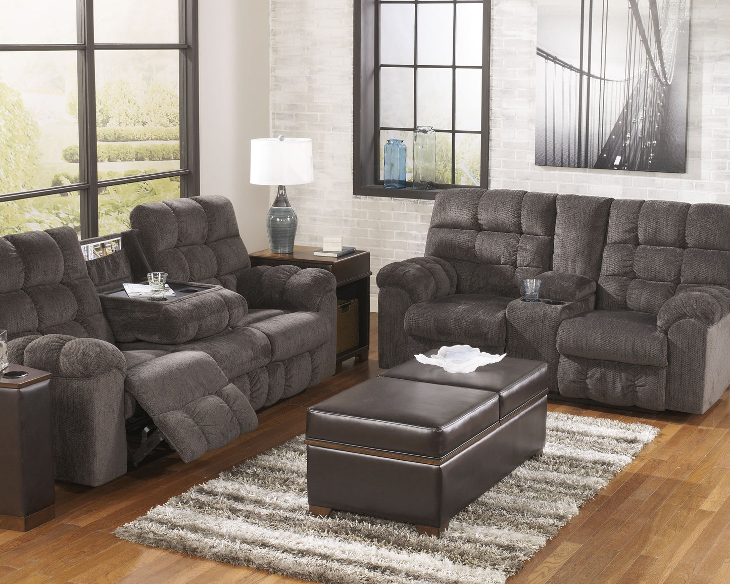 Acieona - Slate - Rec Sofa W/Drop Down Table