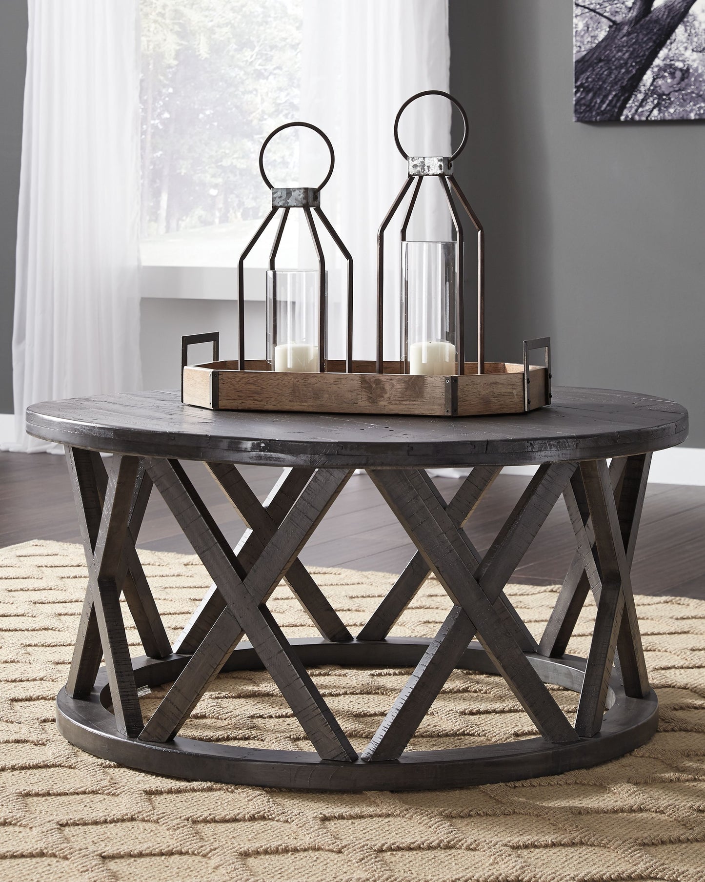 Sharzane - Grayish Brown - Round Cocktail Table
