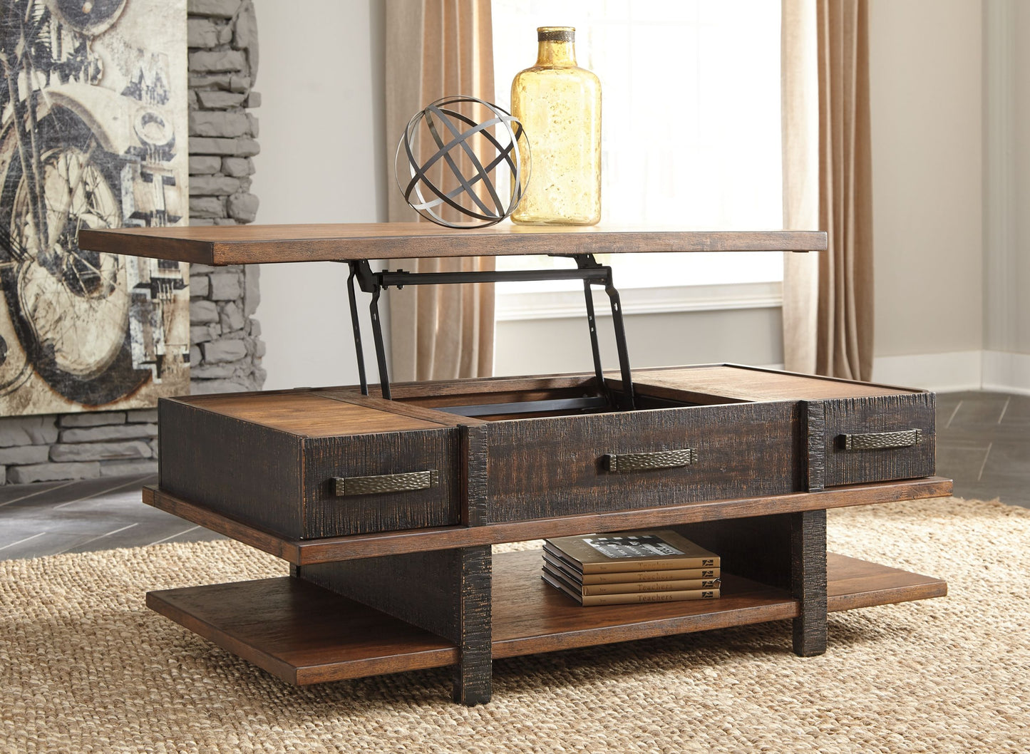 Stanah - Brown / Beige - Lift Top Cocktail Table