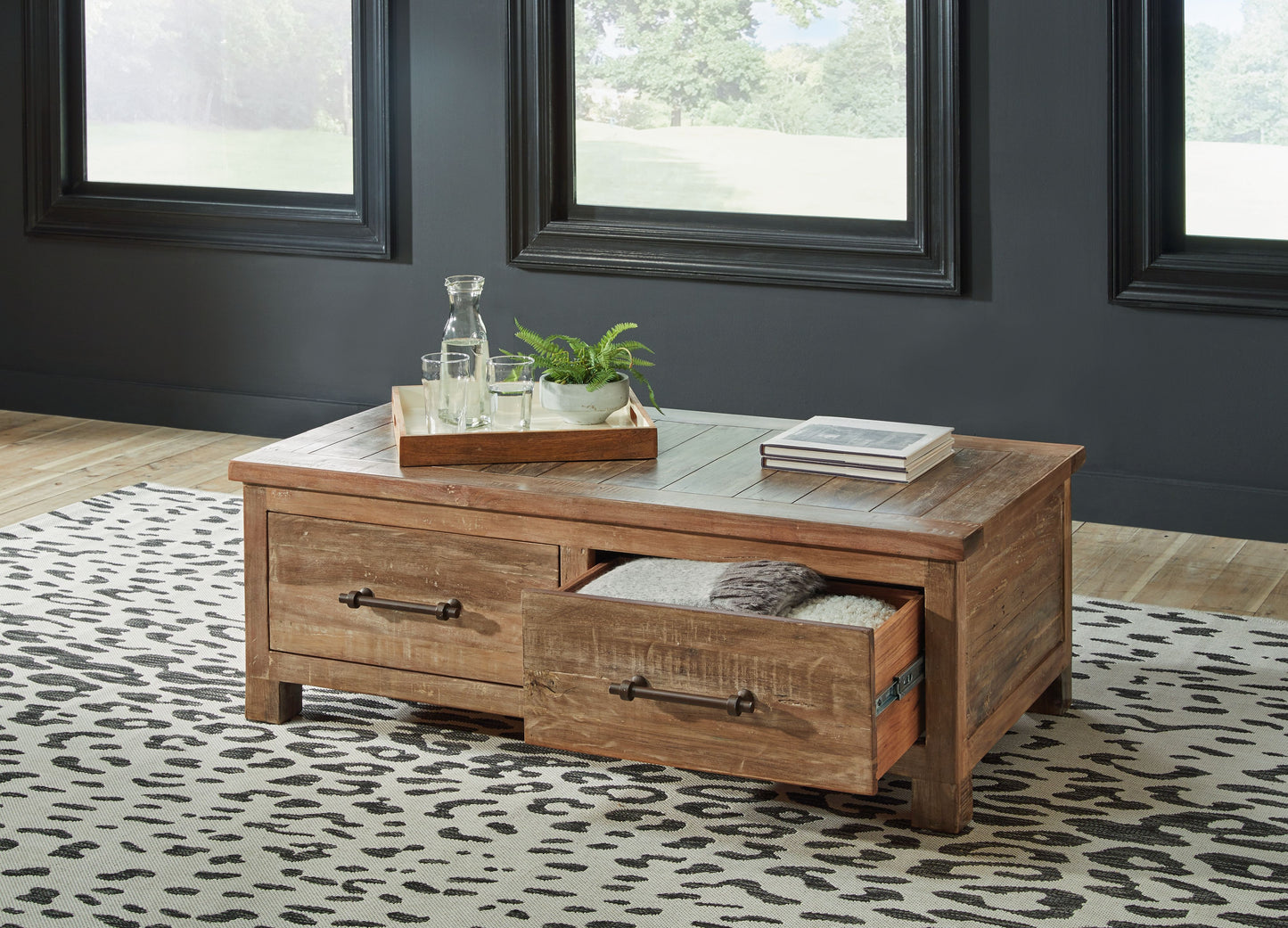 Randale - Distressed Brown - Cocktail Table With Storage