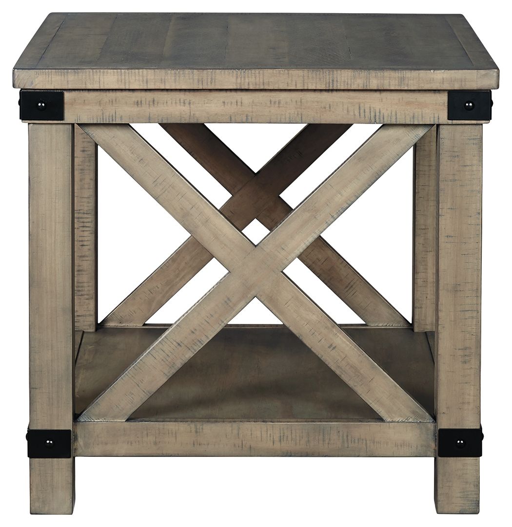 Aldwin - Gray - Rectangular End Table - Crossbuck Styling