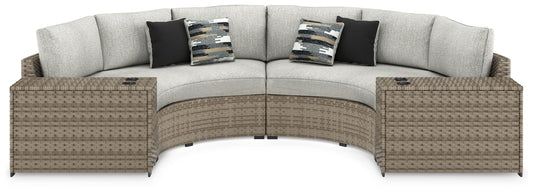Calworth - Beige - 4-Piece Outdoor Sectional With Console With Drink Holders