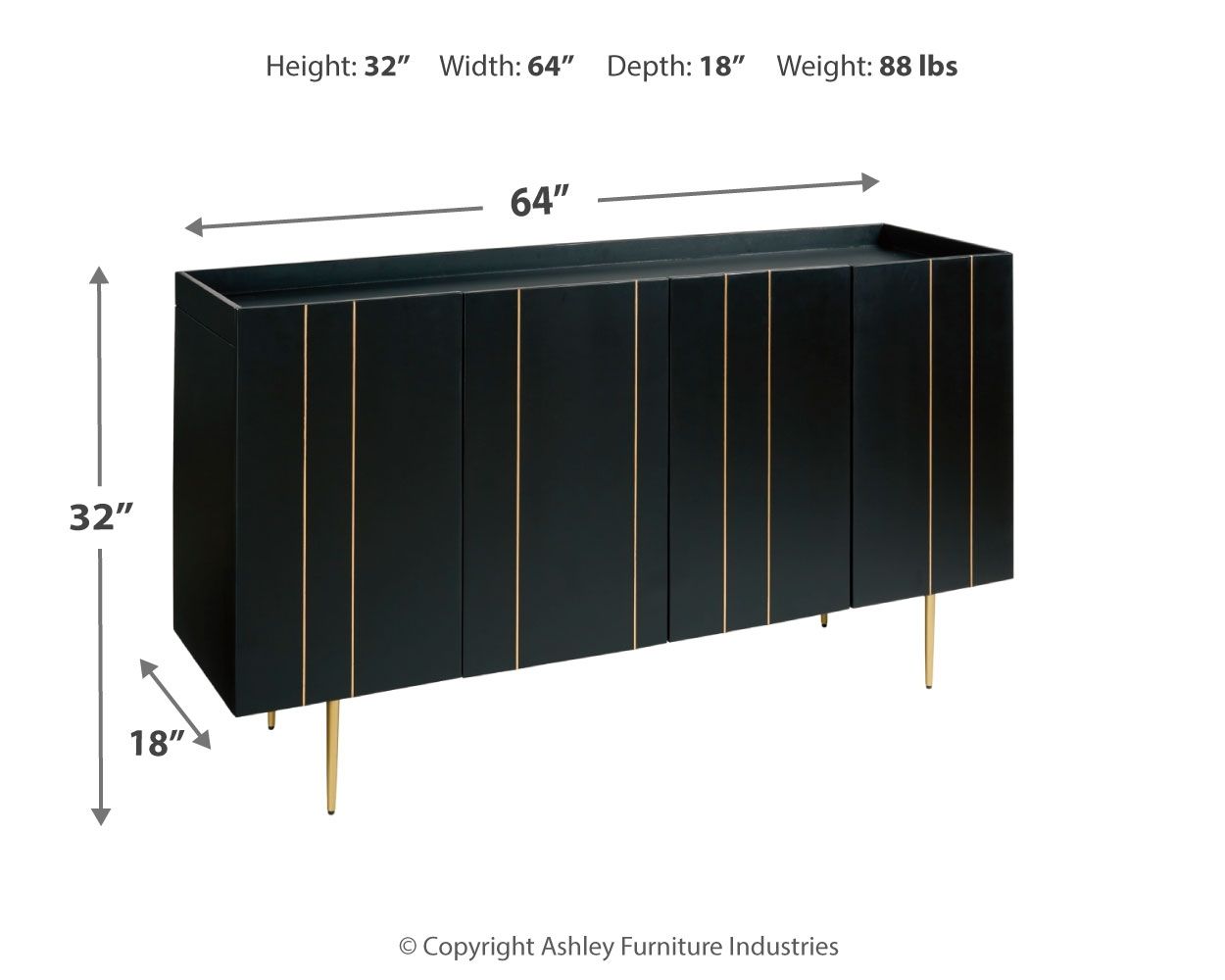 Brentburn - Black / Gold Finish - Accent Cabinet