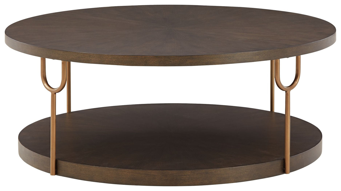 Brazburn - Dark Brown / Gold Finish - Round Cocktail Table