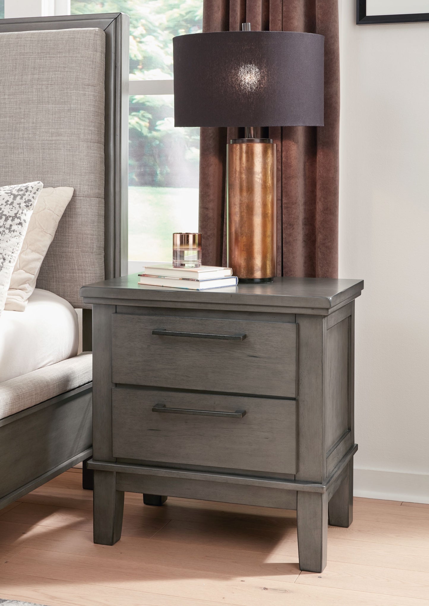 Hallanden - Gray - Two Drawer Night Stand