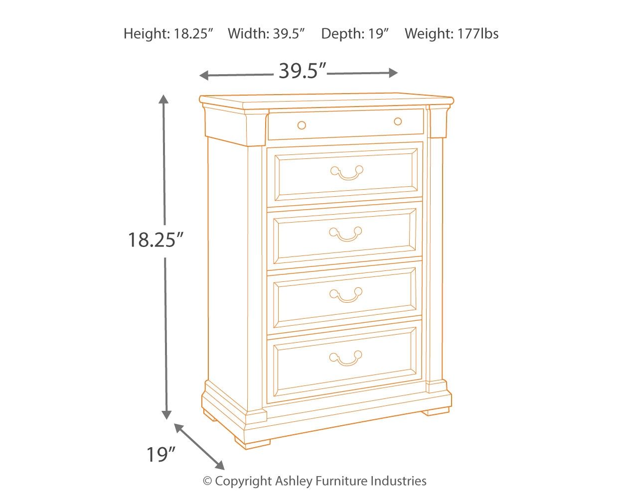 Bolanburg - Antique White / Brown - Five Drawer Chest