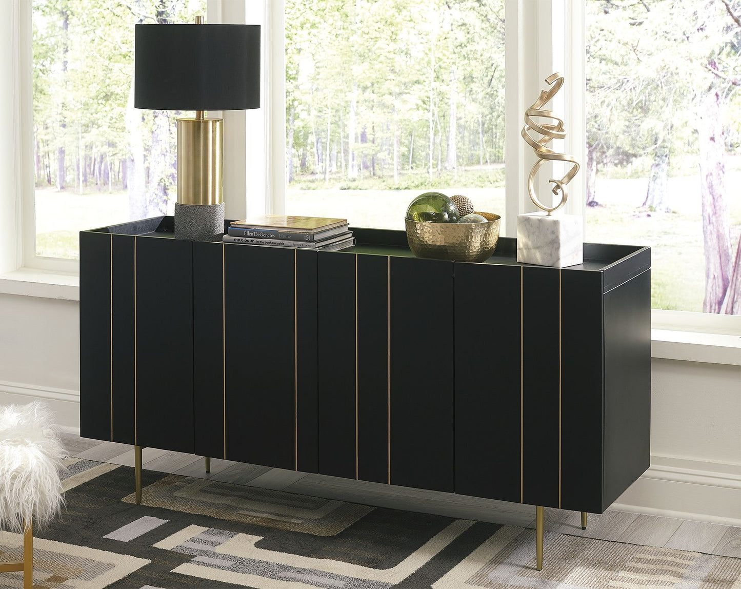 Brentburn - Black / Gold Finish - Accent Cabinet