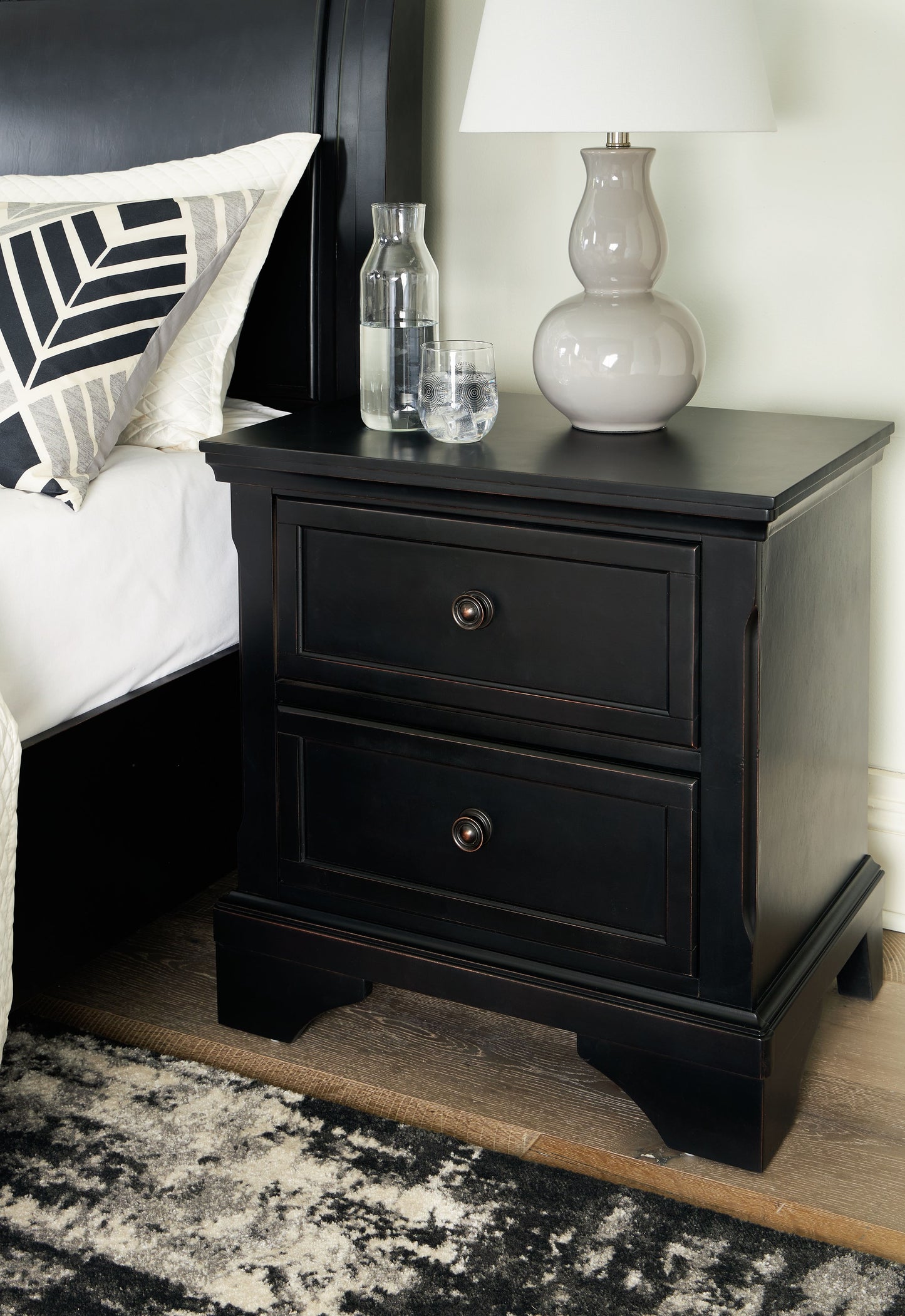 Chylanta - Black - Two Drawer Night Stand