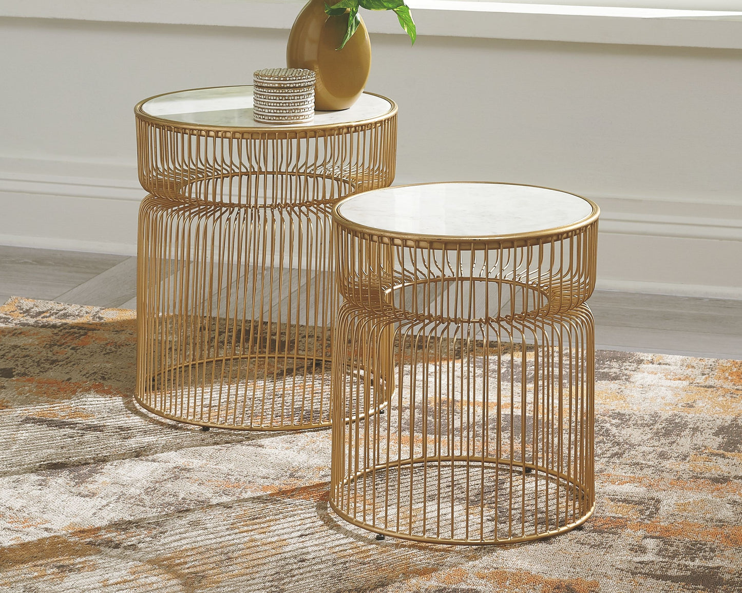 Vernway - White / Gold Finish - Accent Table Set (Set of 2)