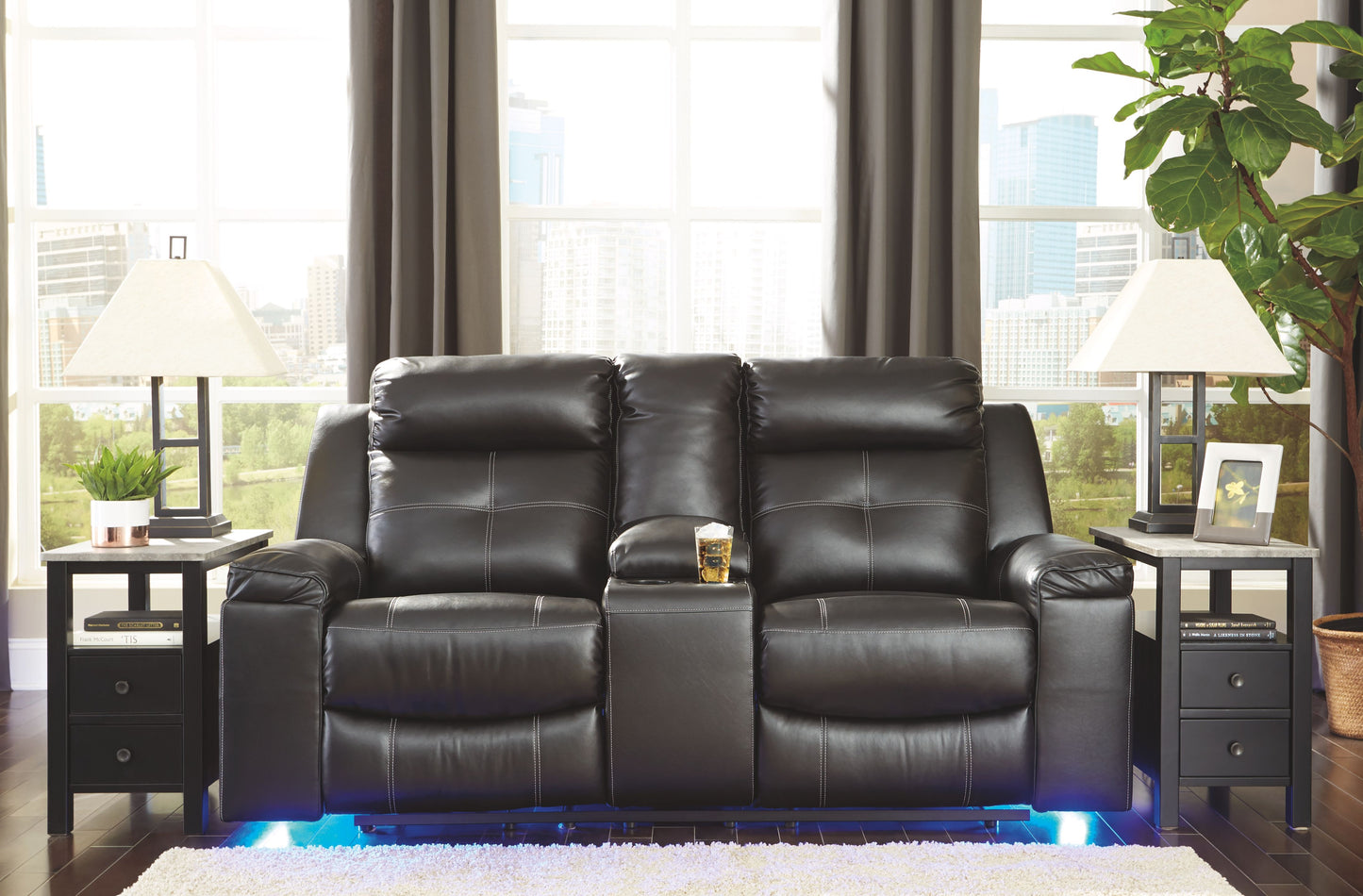 Kempten - Black - Dbl Rec Loveseat W/Console