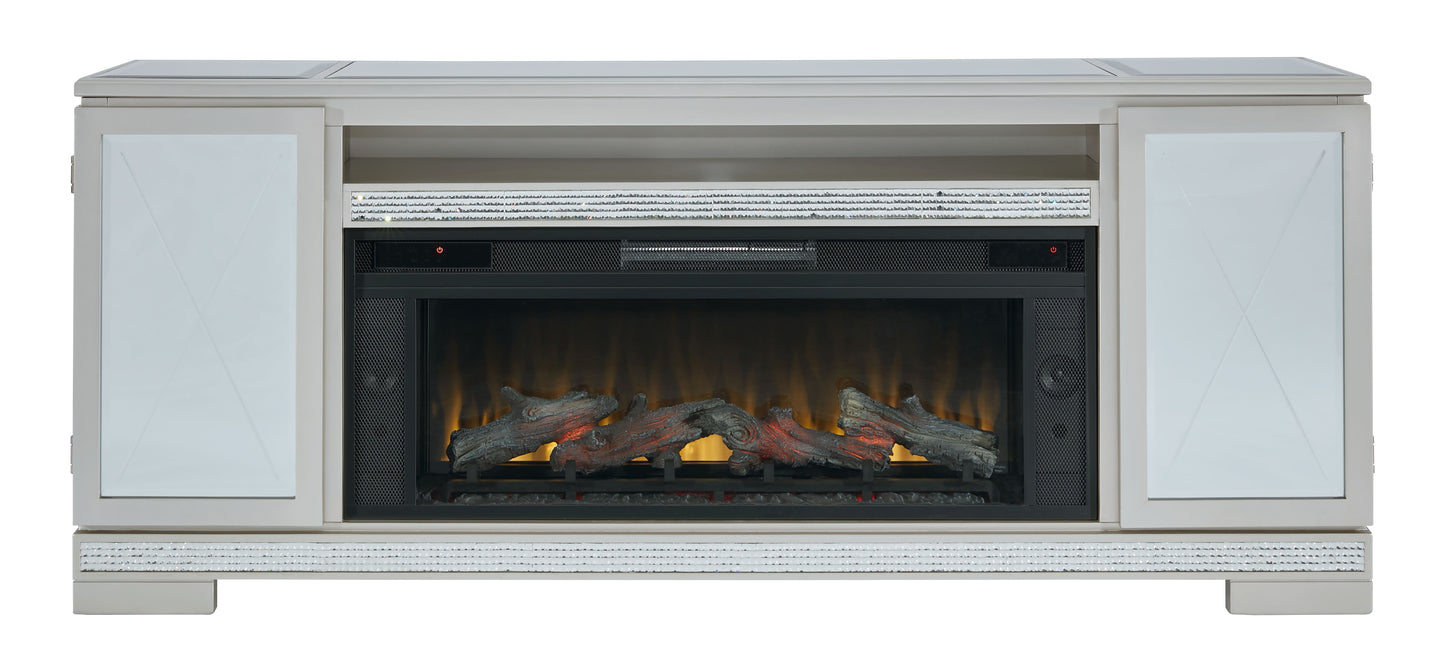 Flamory - Silver - 72" TV Stand With Electric Infrared Fireplace Insert