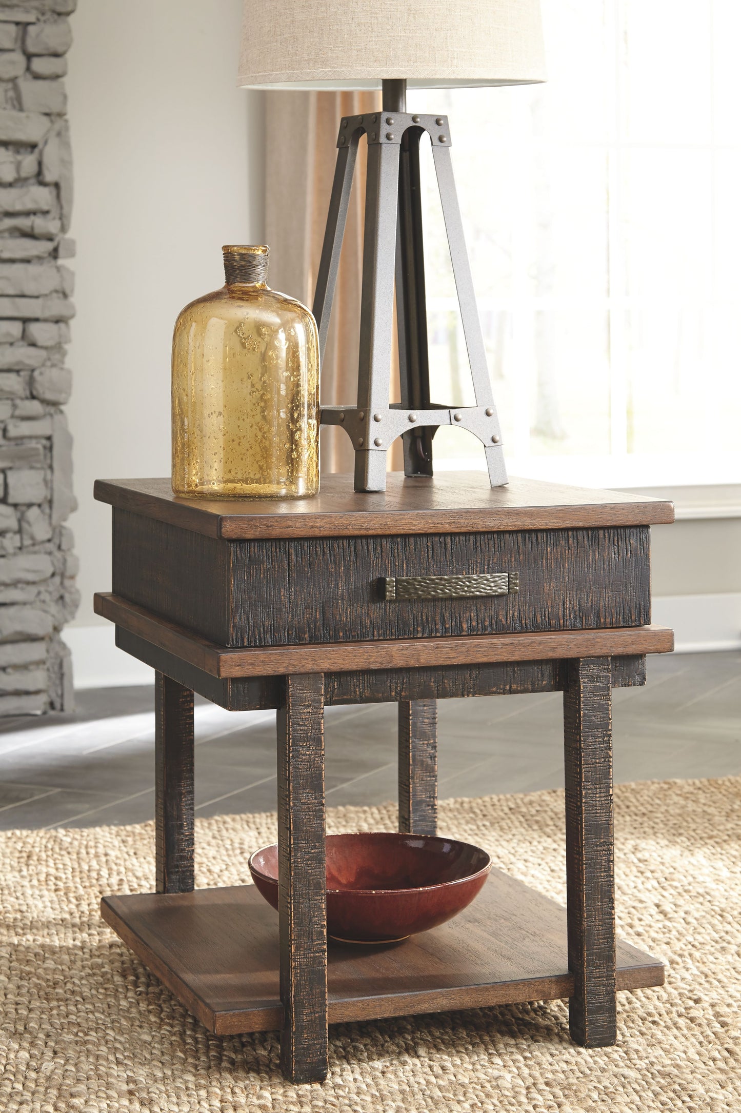 Stanah - Brown / Beige - Rectangular End Table