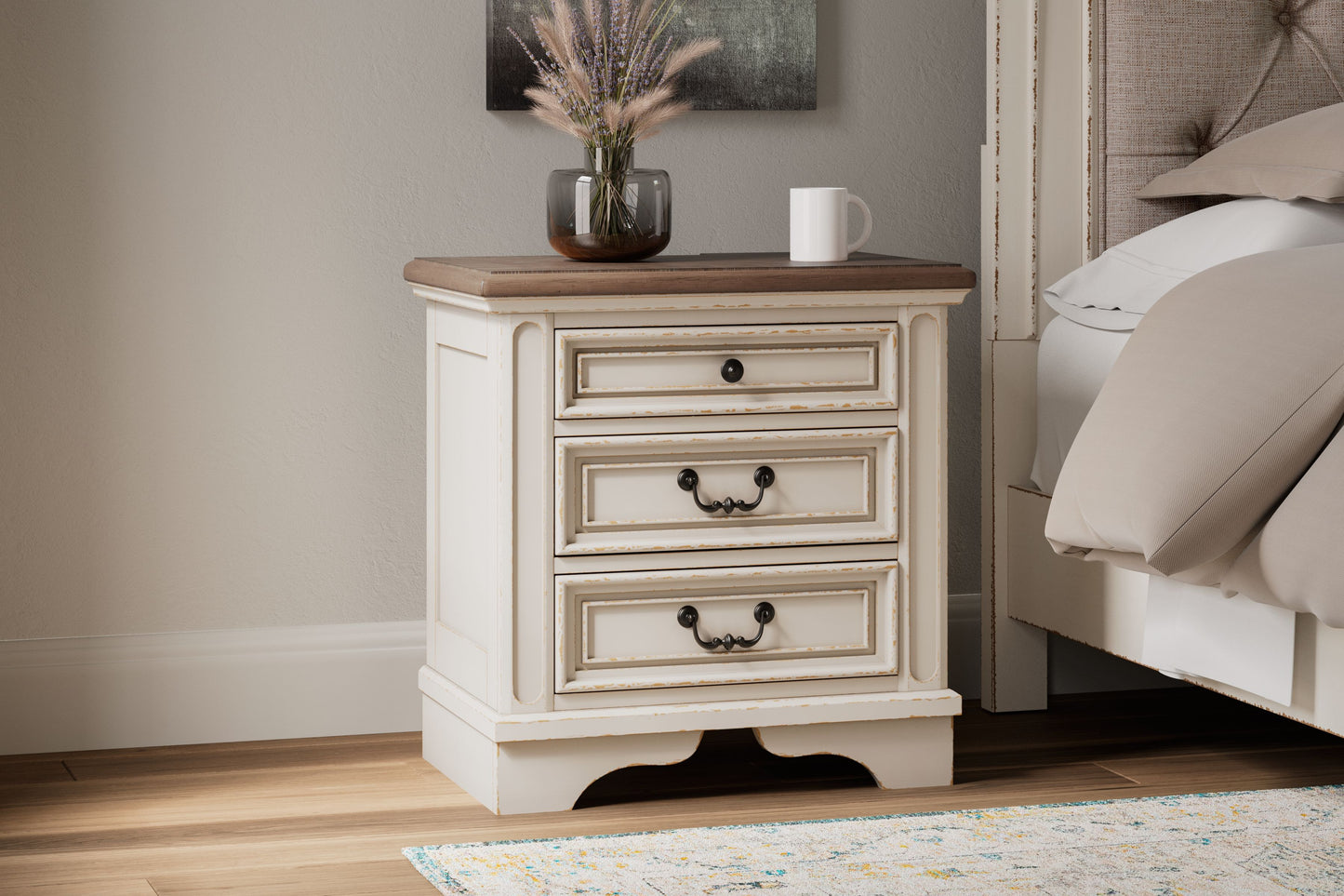 Realyn - White / Brown / Beige - Three Drawer Night Stand