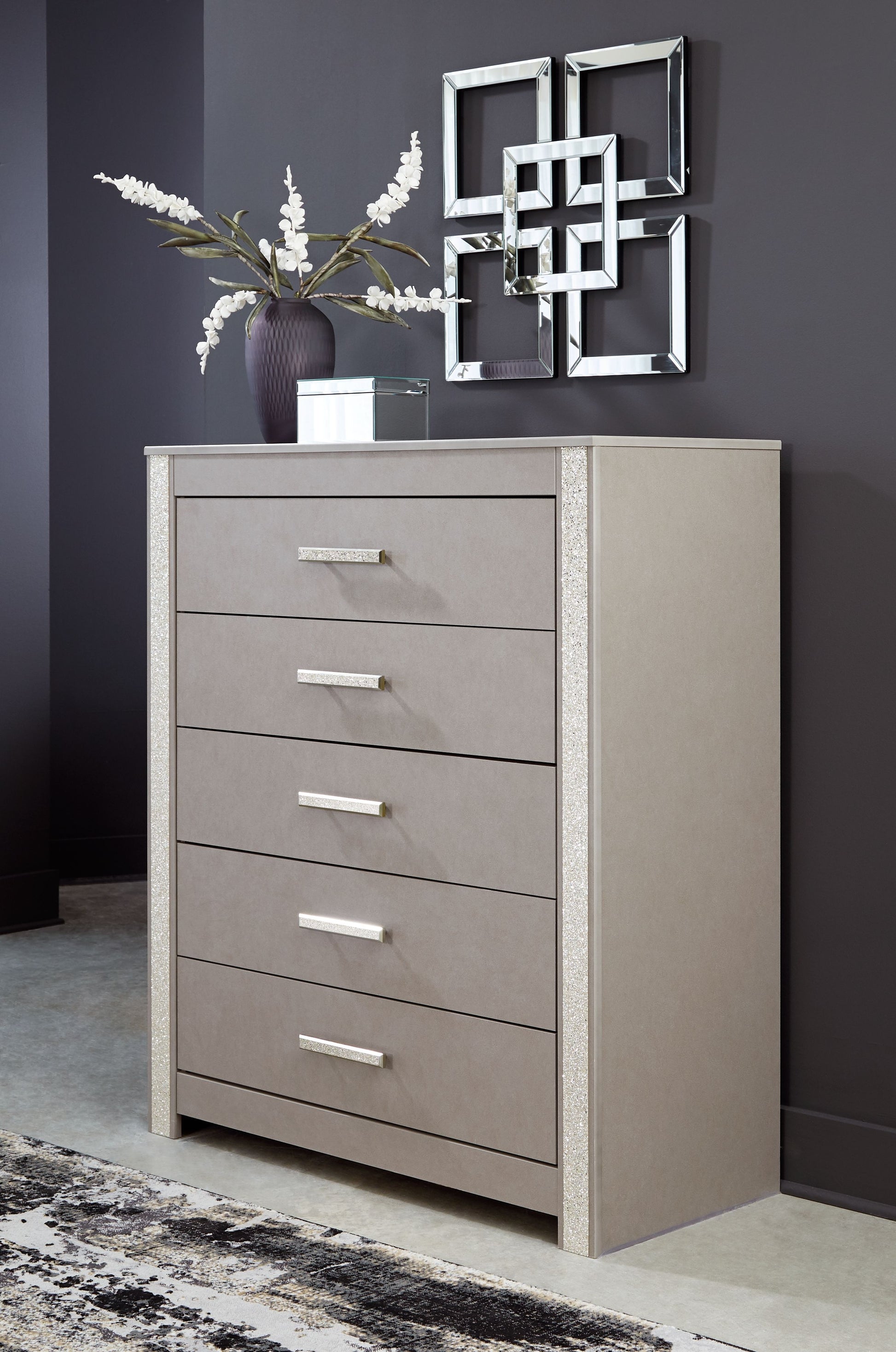 lonnix silver dresser B410-45 Ashley Furniture Lonnix Five Drawer Chest